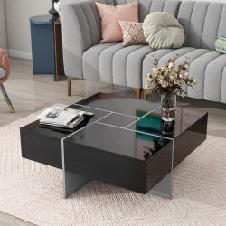 32” Black Coffee Table with 4 Hidden Storage Compartments, Extendable Sliding Tabletop [NEW] **Assembly Req** 