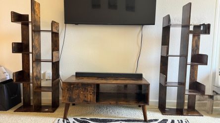 3-Piece Rustic Living Room Set (TV Stand + 2 Tree Bookshelves)