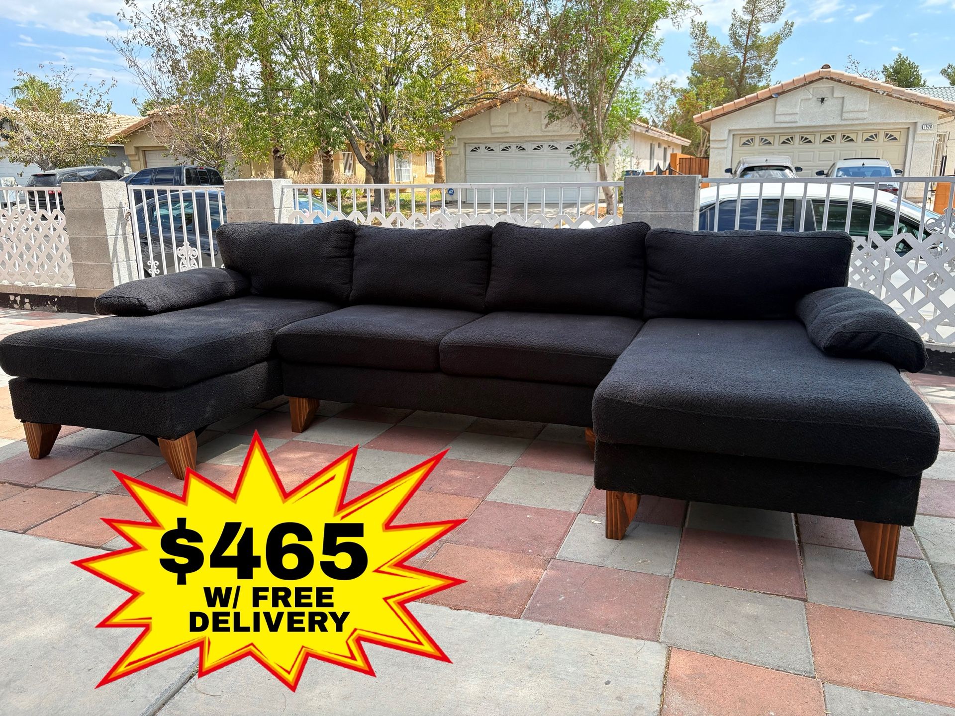 MIDNIGHT BLACK Sectional Couch (w/ Double Lounge Chaise) • FREE DELIVERY TO YOU 🚚