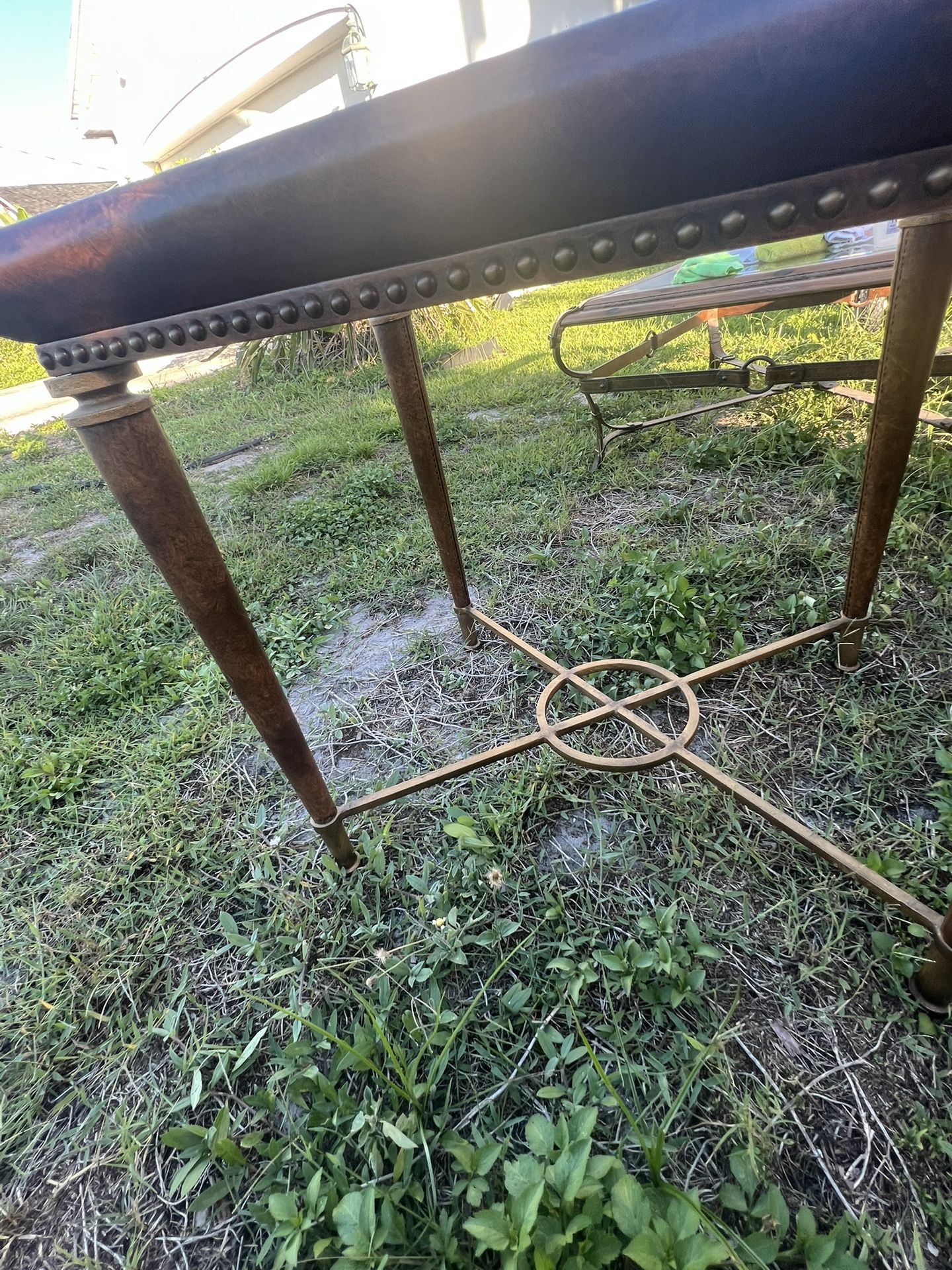 Beautiful Glass Leather Leg Table