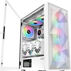 ATX Mid Tower PC Case, SAMA 3509, 4×ARGB Fans Pre-Installed, Liquid Cooler Support