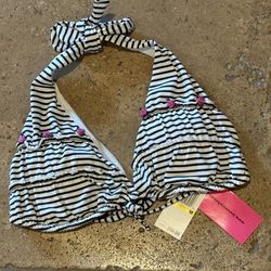NWT~BETSEY JOHNSON Striped Floral Padded Bikini Top Size Medium