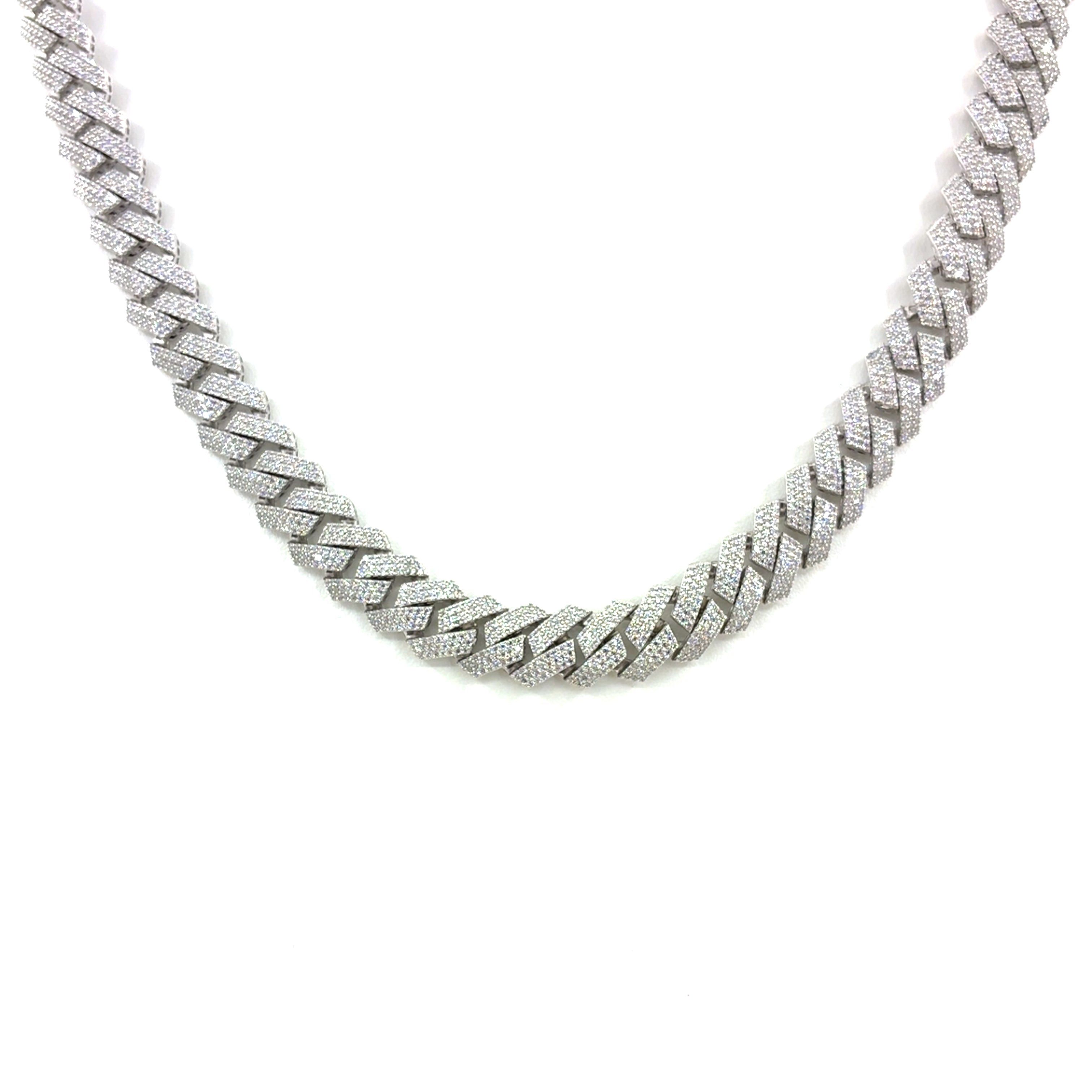 925 Sterling Silver CZ Monaco Chain Necklace | 22 Inches, 13.5mm, 75.40 grams