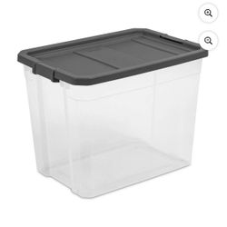 Sterilite 108 Quart Clear Storage Bin, Stacker Storage Container with Dark Gray Latch Lid