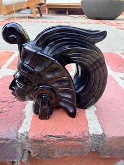 Black Obsidian Aztec Head Sculpture