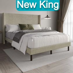 Brand New King Size Upholstered Tufted Platform Bed Frame with Headboard