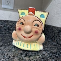 Vintage California pottery yellow train cookie jar