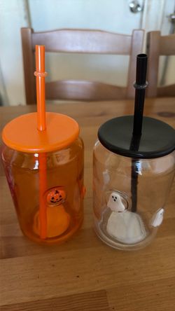 Halloween Glass Tumbler Cups with Straws – Set of 2