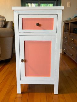White- Coral Painted Wood Nightstand