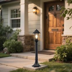 Hardwired 28.3'' Outdoor Lamp Post Lights Hard Wired Black Outdoor Light Post with Mount Base Waterproof Light with Clear Glass Pole Lights for Yard