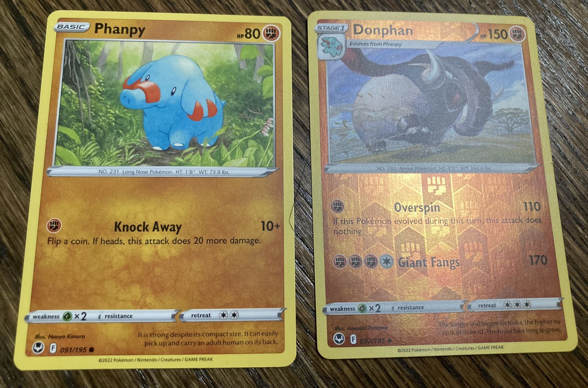 Pokemon Card Collection Evolution Reverse Holo Donphan Phanpy Fighting Type Mons