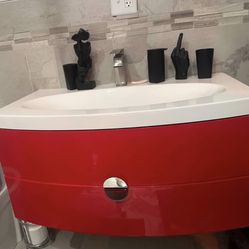European Style Modern Red 36 Inch Bathroom Vanity High End Style Originally Over $1500 