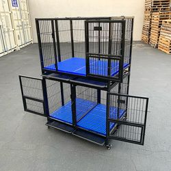 (NEW) $370 (Set of 2) Stackable Dog Cage 41x31x65” Heavy Duty Kennel w/ Plastic Tray