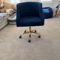 Teal Velvet Tufted Desk/ Office Chair With Gold Base - Excellent Condition 