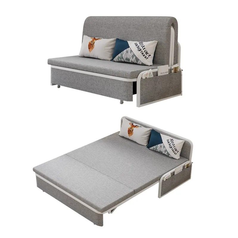 72" Modern Light Gray Cotton Linen Upholstered Convertible Sofa King Bed with Storage