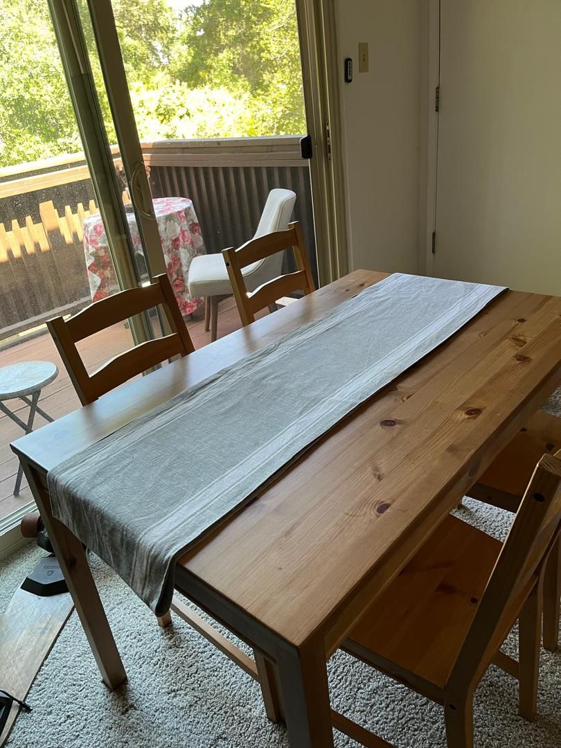 ikea Solid Wood Dining Table + 4 Chairs (One Needs Repair) – Great Deal!