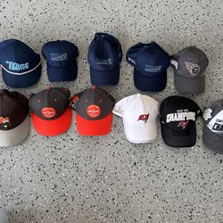 Assortment Of NFL Team Hats Dolphins Browns Titans And Bucs 
