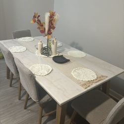 Marble Dining Table Includes 4 Chairs And A Bench