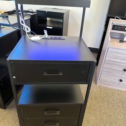 Nightstand with Charging Station and LED Lights, Bedside Table with 3 Drawers and Open Storage Shelves(cosmetic damage)