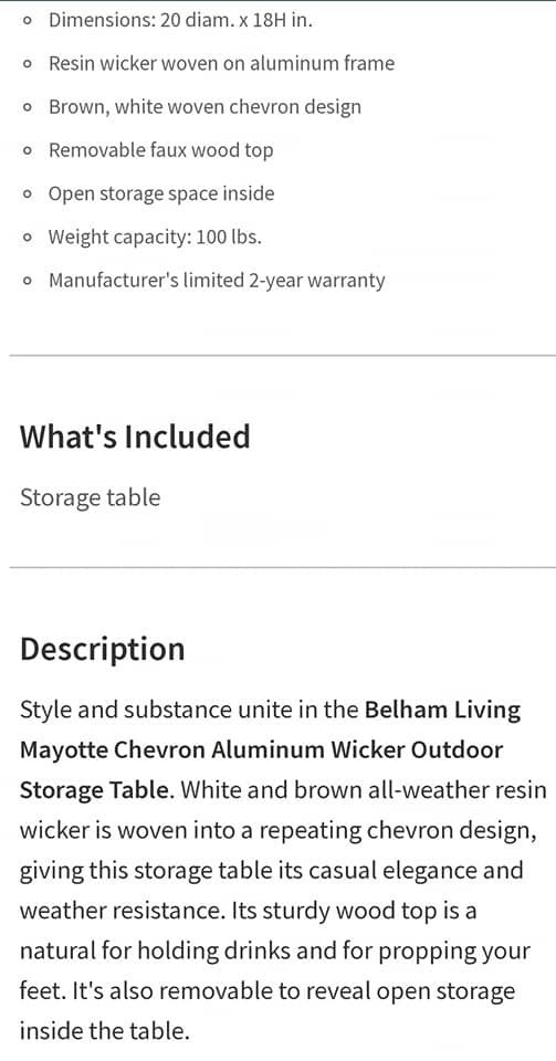 Belham living mayotte chevron aluminum wicker outdoor storage deals table