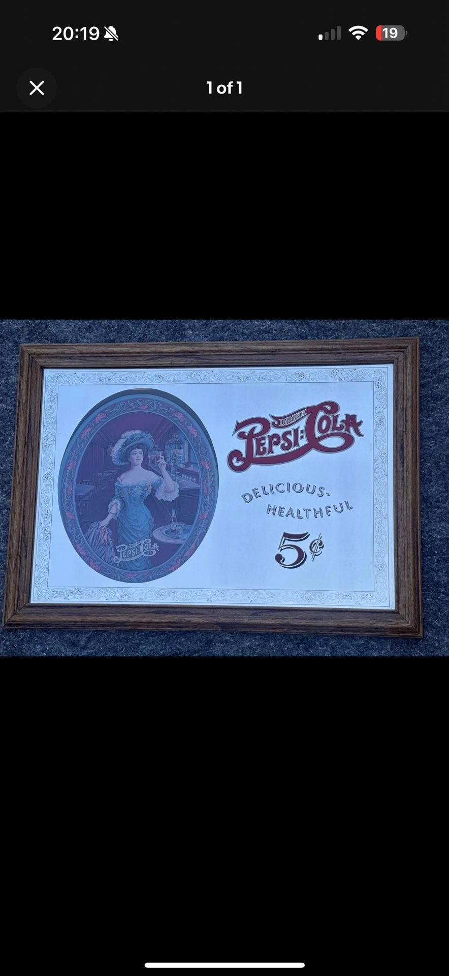 Vintage Pepsi Cola Delicious Healthful 5 Cent Collectors Mirror With Frame