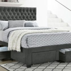 QUEEN BED GRAY WITH STORAGE FABRIC
