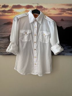 Tory Burch White Bridgette Utility Shirt with Roll- Tab Sleeves/ 2