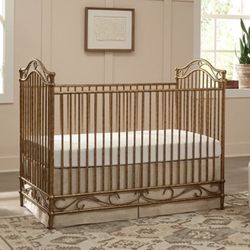 3-in-1 Convertible Metal Crib in Vintage Gold, Greenguard Gold Certified