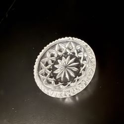 Vintage Crystal Glass Candle Coaster with Starburst Design