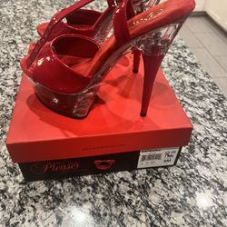 Pleaser Red Stiletto Heels Size 9