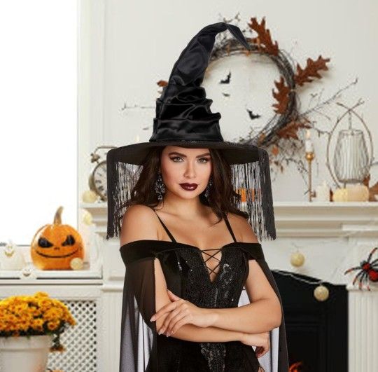 New Black Witch Fringe Hat