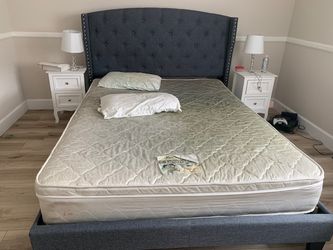 Grey Tufted Queen Bed Lightly Used - Black Friday Sale