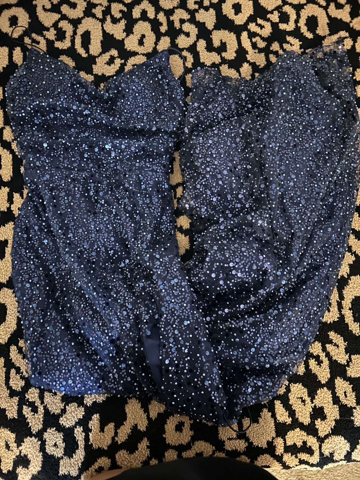 Dark Blue Beaded&Sequin Prom Dress