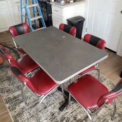 Original Diner Table And 6 Chairs Set, Chrome And Black