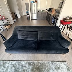 Modern Black Velvet Sofa with Gold Legs – $50 (Pickup Only)