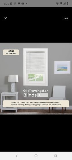 Cordless GII Morningstar 1" Light Filtering Mini Blind 28x64 - White 28"W x 64"H Pearl White