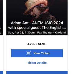 ADAM ANT TICKET