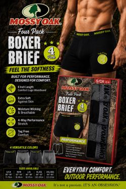 NIB Mossy Oak 6 Inch Inseam Boxer Briefs 4 Pack