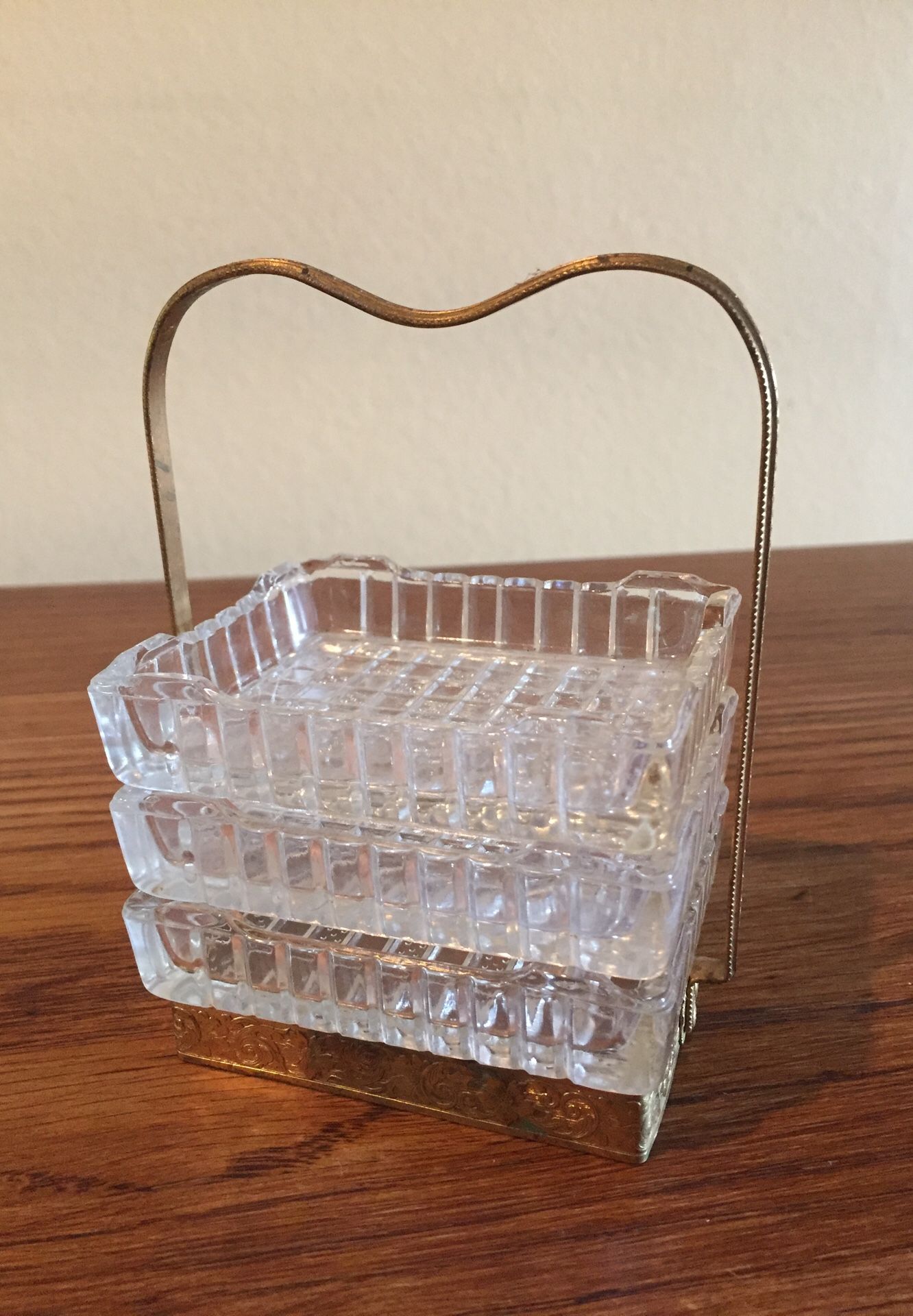 Vintage glass stacking ashtrays with holder
