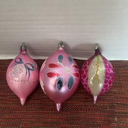 Vtg Set of 3 Teardrop Mercury Glass Mica Christmas Ornaments - Poland