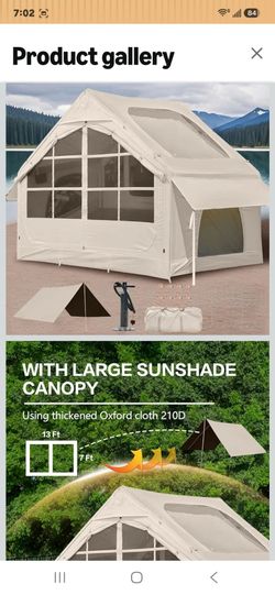 Inflatable Camping Tent,2/4/6/8/10 Person Glamping Inflatable Tents, Quick Setup Blow Up Tents with Pump, Waterproof Oxford Inflatable House for Campi
