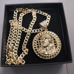 14K gold filled Diamond cut Cuban link chain and pendant