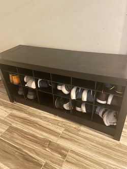 Black Wood Shoe Storage Bench