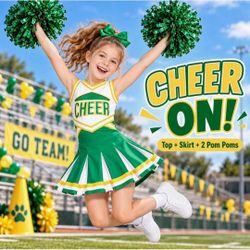 Cheerleader Costume for Girls Cheerleading Outfit with Pom Poms - Size 5-6