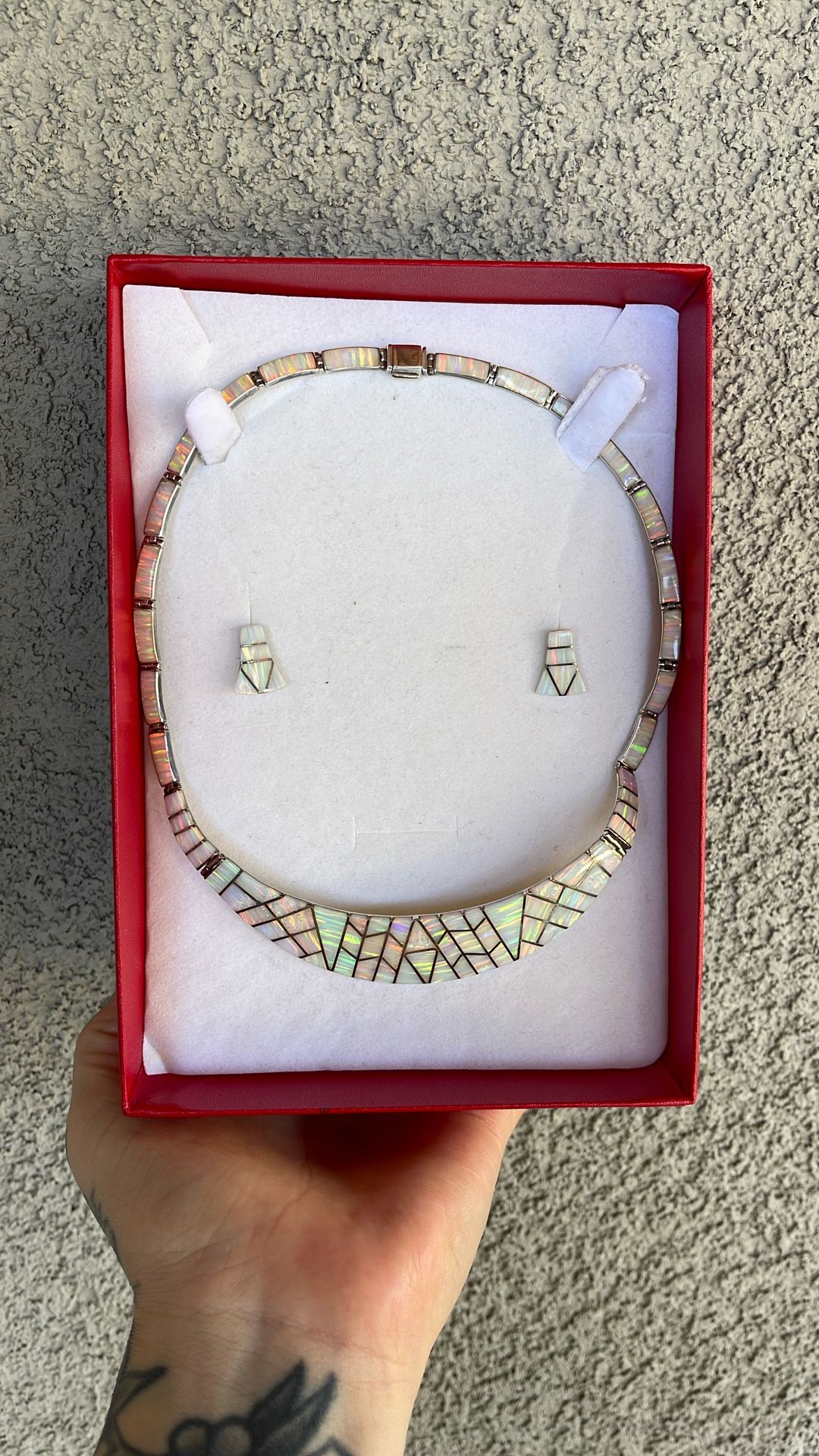 Silver And Opal Choker Set