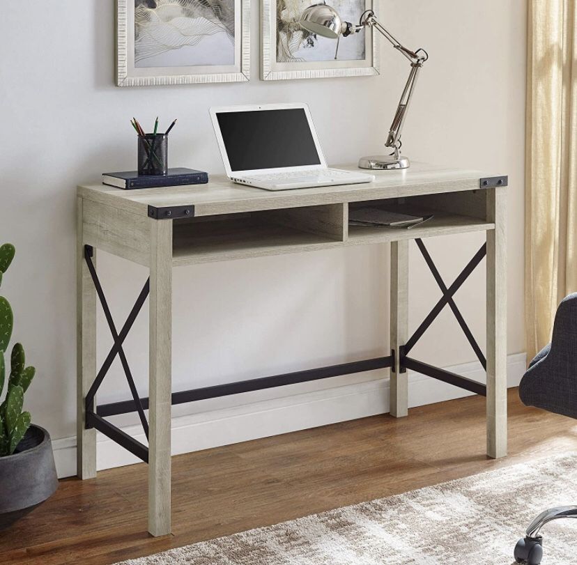 *Brand New* Walker Edison Callum Modern Farmhouse Metal X Writing Desk, 42 Inch, White Oak