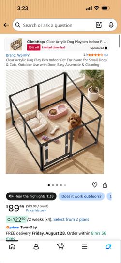 Acrylic play pen for indoor pets 24”