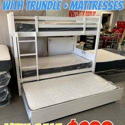 NEW TWIN TWIN BUNKBED WITH TRUNDLE + MATTRESSES