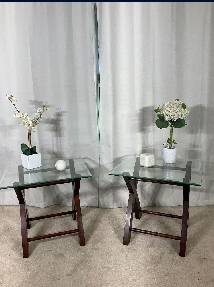 Glass & Wood End Tables / Side Tables (2)