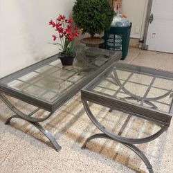 Glass Top Metal Coffee and End Table Set